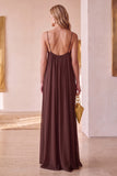 Coffee Chiffon Sheath Ruched Long Wedding Guest Dress
