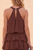 Coffee Halter Tiered Ruffled Chiffon Maxi Wedding Guest Dress with Beading