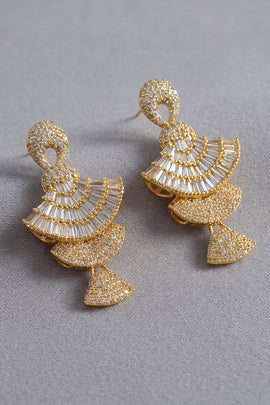 Luxury Champagne 4-Tier Fan Shaped CZ Dangle Earrings