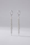Sparkly Silver Rhinestone Waterfall Fringe Tassel Huggie Long Drop Earrings