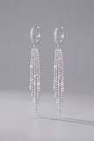 Sparkly Silver Rhinestone Waterfall Fringe Tassel Huggie Long Drop Earrings