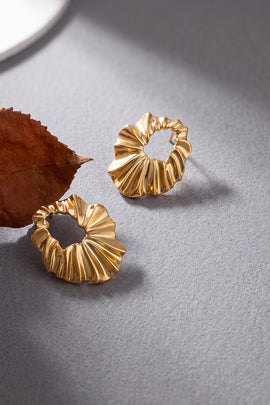 Modernist Gold Wavy Ripple Textured Open Hoop Earrings