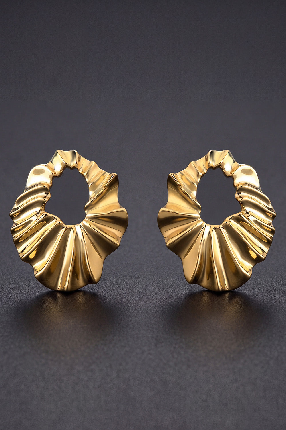 Modernist Gold Wavy Ripple Textured Open Hoop Earrings