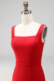 Square Neck Knee Length Navy Pencil Work Dress