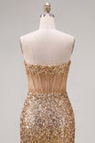 Sparkly Sequin Golden Corset Tight Short Homecoming Dress