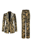 Black Golden 2 Piece Notched Lapel Women Prom Suits