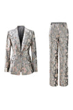 Sparkly Grey 2 Piece Women Floral Prom Suits with Sequins Peak Lapel One Button Party Tuxedo