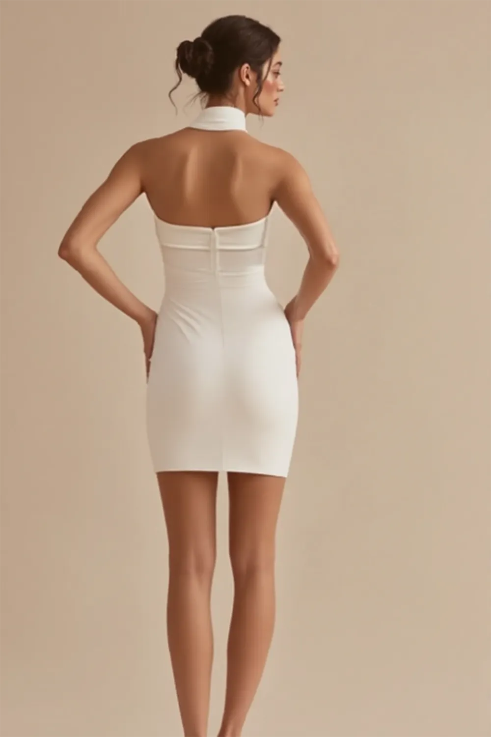 ZAPAKASA Women Satin Short Little White Dress Halter Neck Bodycon Party Dress ZAPAKASA Women Satin Short Little White Dress Halter Neck Bodycon Party Dress
