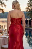 Sparkly Royal Blue Plus Size Mermaid Appliqued Long Corset Prom Dress with Slit