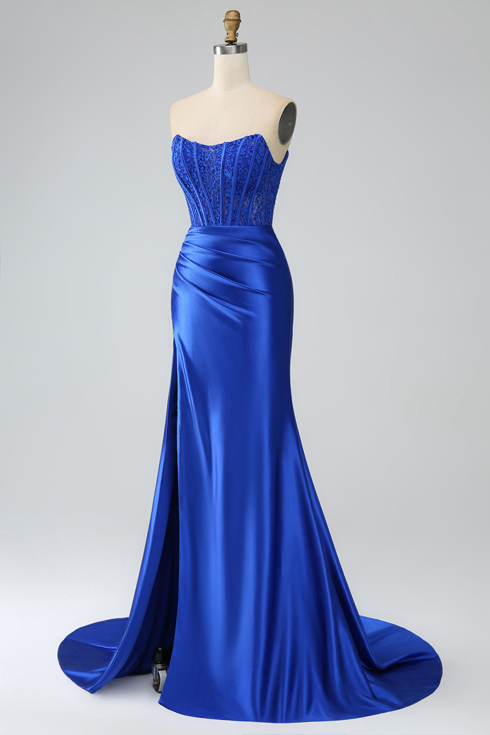 Zapakasa Women Royal Blue Prom Dress Mermaid Strapless Long Corset Prom