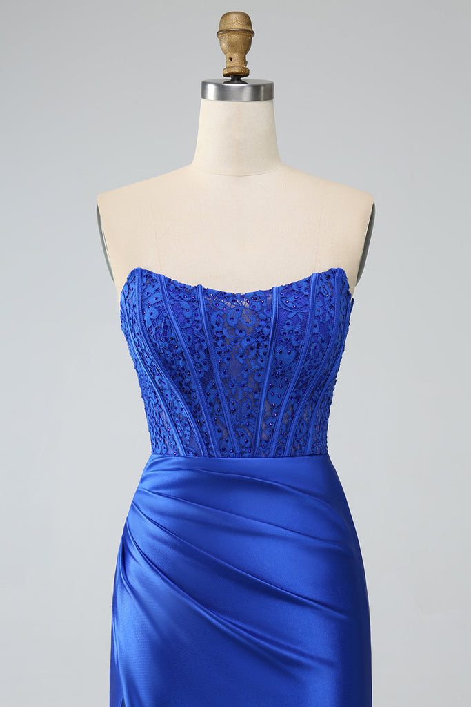 Zapakasa Women Royal Blue Prom Dress Mermaid Strapless Long Corset Prom