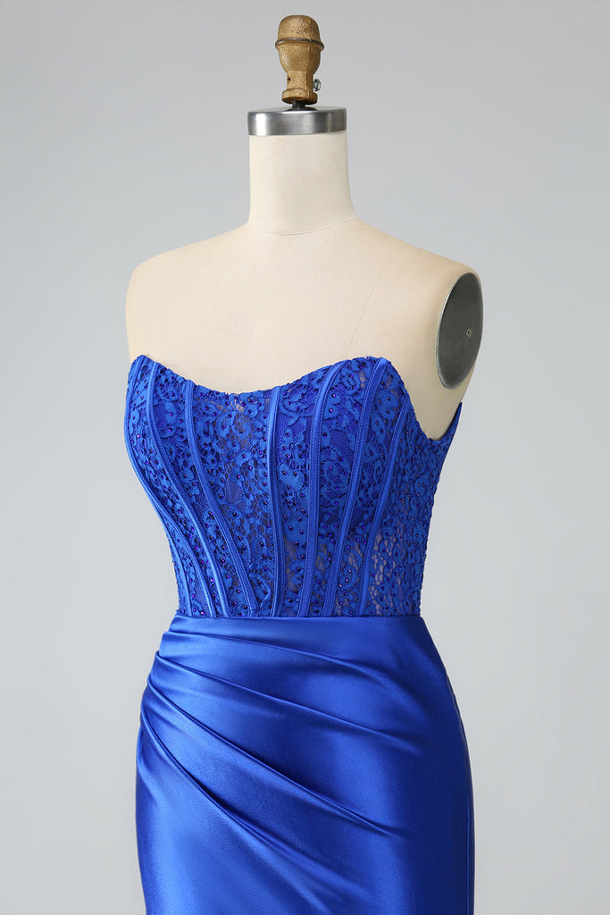 Zapakasa Women Royal Blue Prom Dress Mermaid Strapless Long Corset Prom