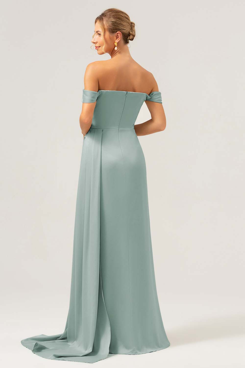 ZAPAKASA Women Dusty Sage Off The Shoulder Long Bridesmaid Dress with Slit A-Line Wedding Guest Dress ZAPAKASA Women Dusty Sage Off The Shoulder Long Bridesmaid Dress with Slit A-Line Wedding Guest Dress