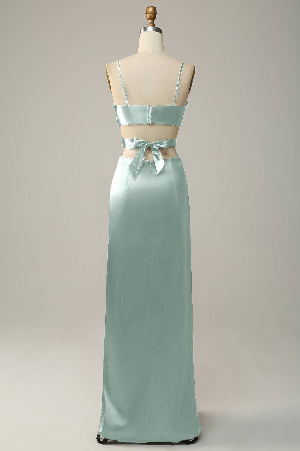 Spaghetti Straps Eucalyptus V neck Bridesmaid Dress
