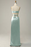 Spaghetti Straps Eucalyptus V neck Bridesmaid Dress