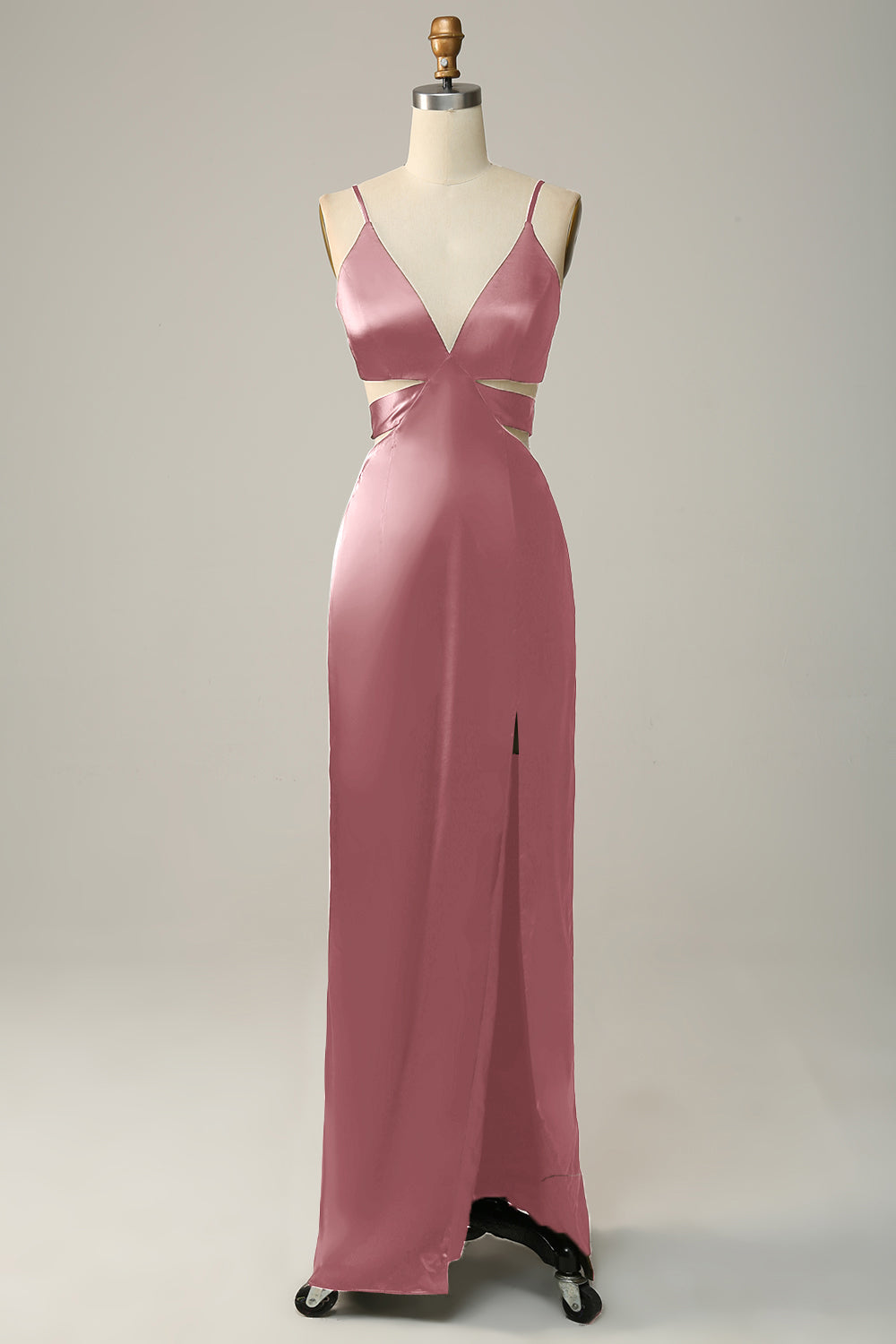Spaghetti Straps Eucalyptus V neck Bridesmaid Dress