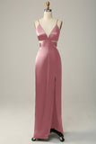 Spaghetti Straps Eucalyptus V neck Bridesmaid Dress
