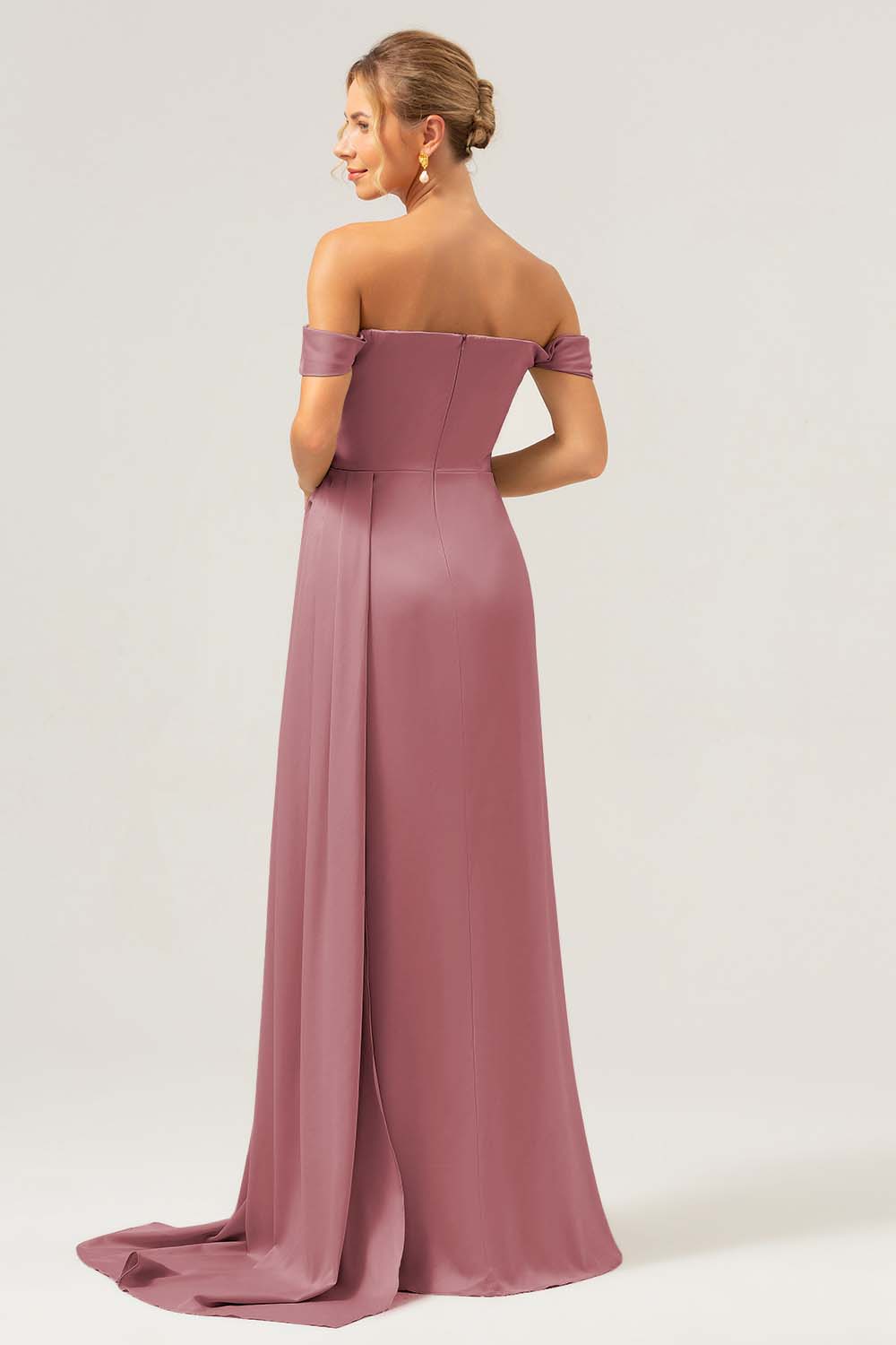 ZAPAKASA Women Dusty Sage Off The Shoulder Long Bridesmaid Dress with Slit A-Line Wedding Guest Dress