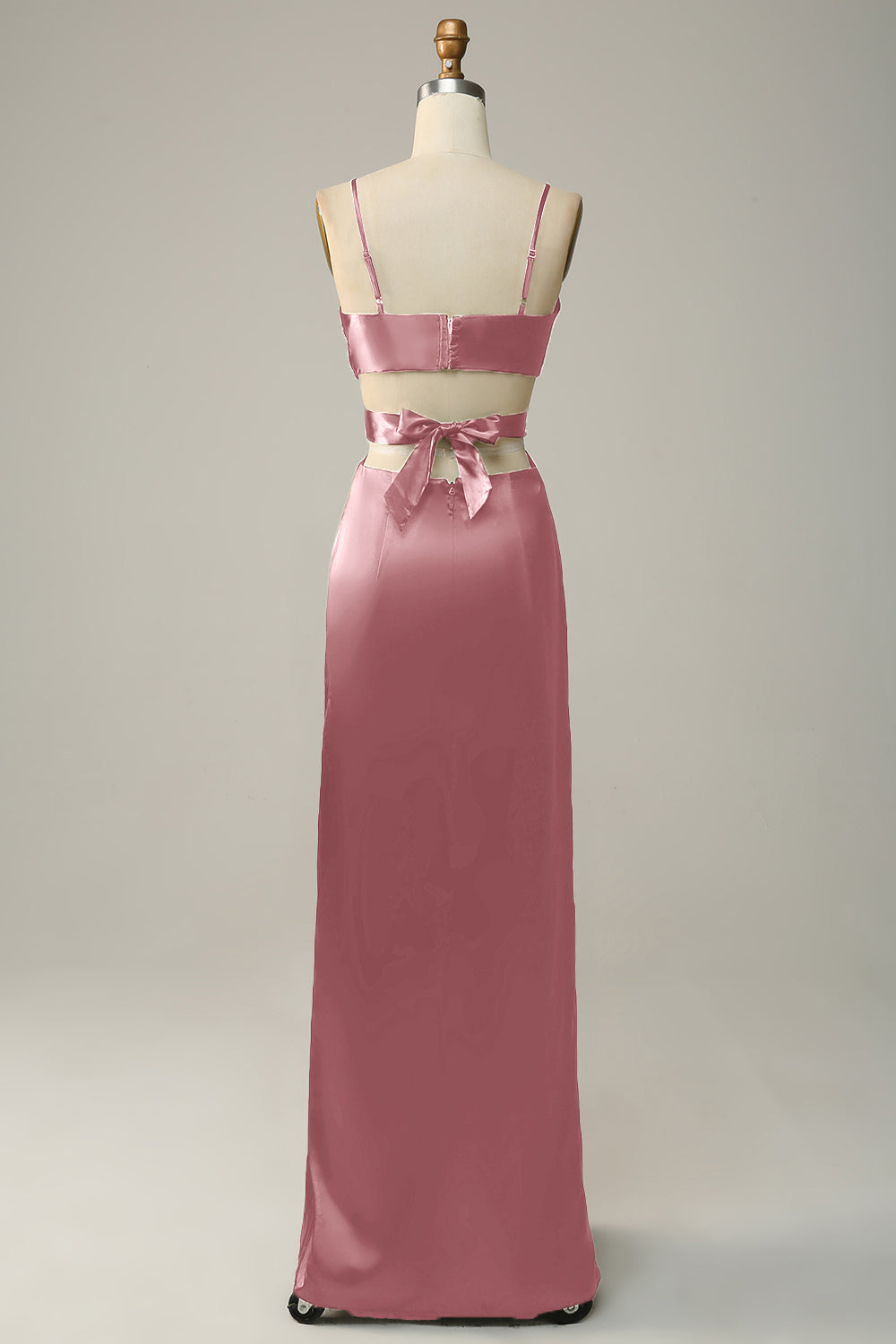 Spaghetti Straps Eucalyptus V neck Bridesmaid Dress