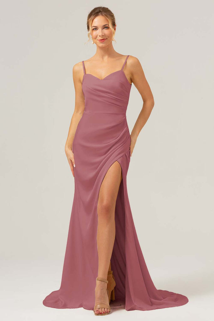 Spaghetti Straps Pleated Corset Long Dress With Slit Dusty Sage main image 1