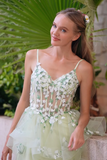 Light Green Corset A Line Short Homecoming Dress with 3D Flowers