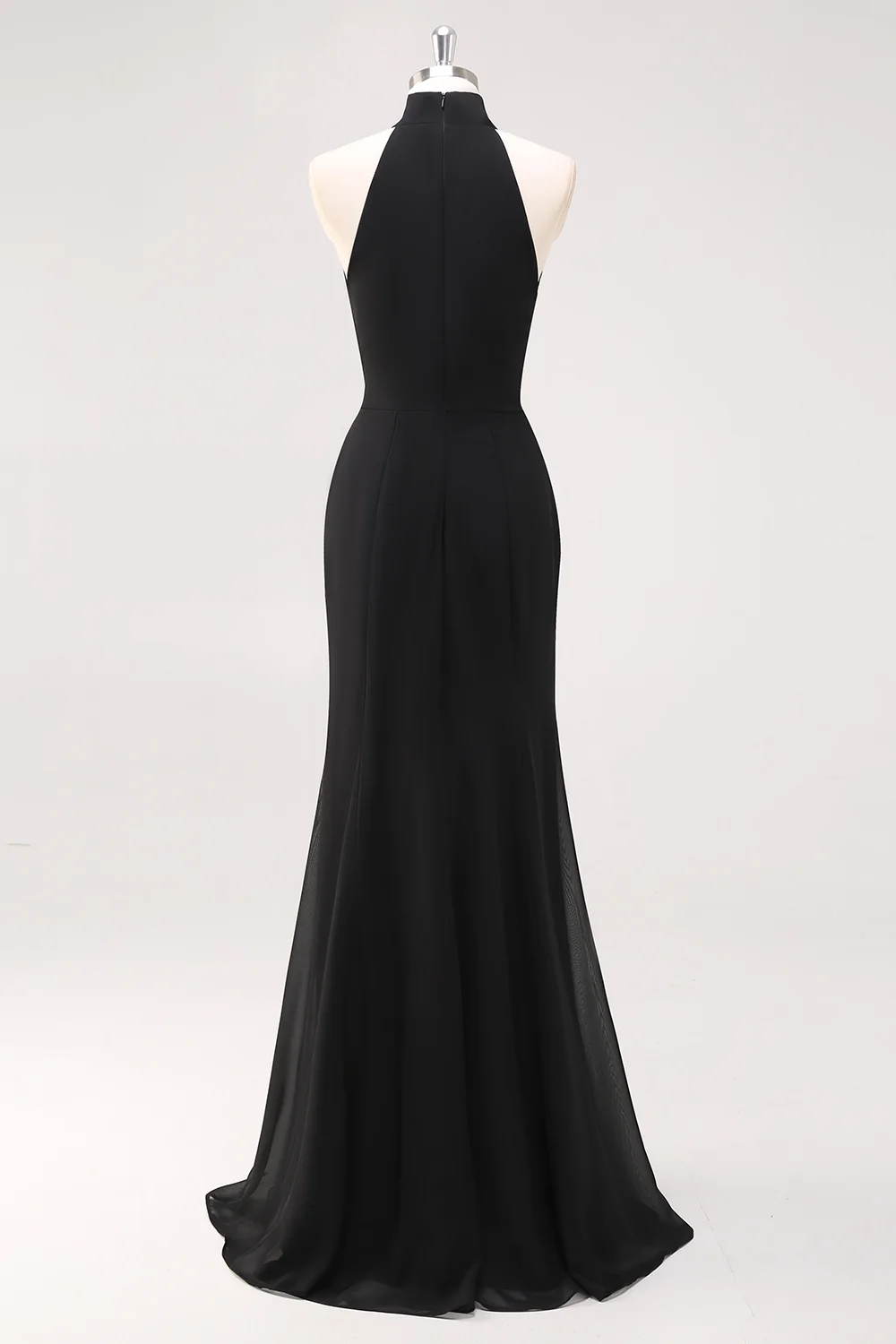 Zapakasa Women Black Halter Neck Long Prom Dress Ruffled Mermaid Formal Dress with Slit Zapakasa Women Black Halter Neck Long Prom Dress Ruffled Mermaid Formal Dress with Slit