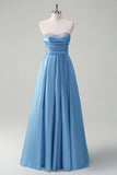Sparkly Blue Sweetheart A-Line Long Prom Dress