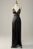 Spaghetti Straps Eucalyptus V neck Bridesmaid Dress