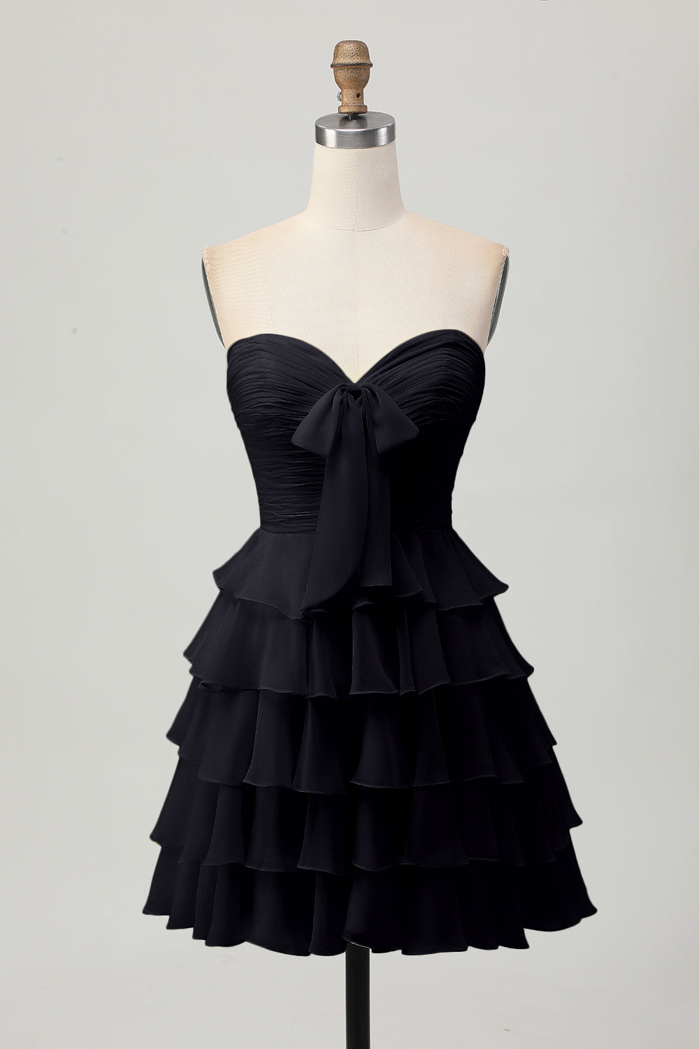 Light Yellow Sweetheart Ruched Ruffled Short Homecoming Dress with Bow
