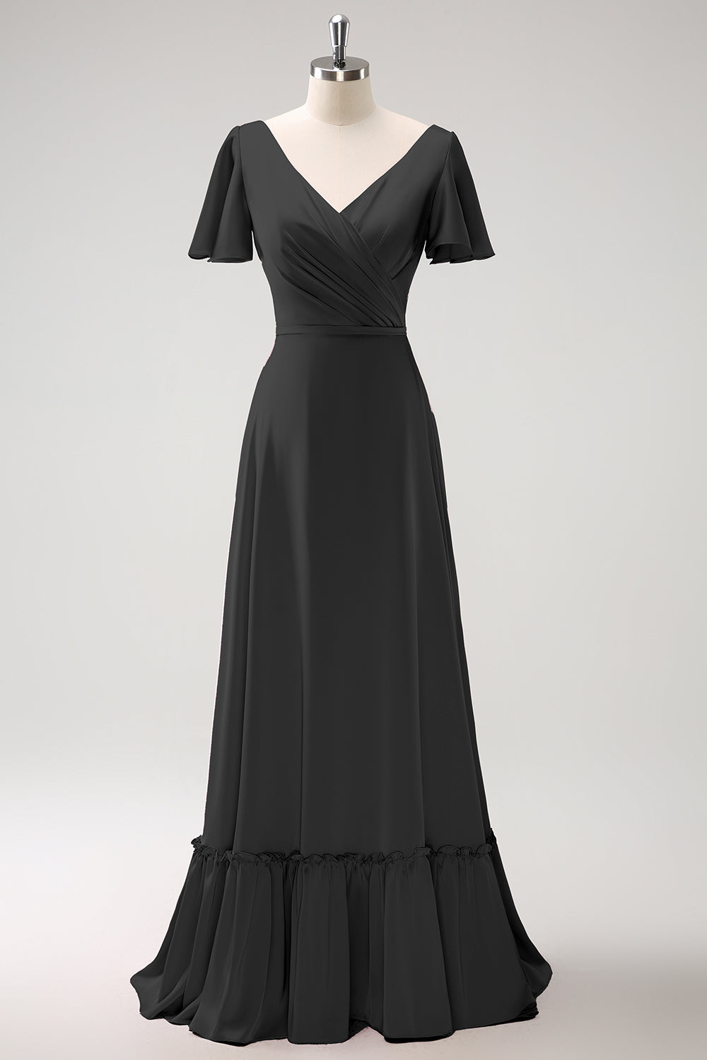 black ruffle bridesmaid dress Sleeveless Ruffle V-Neck Velvet Long Bridesmaid Dresses with High Slit
