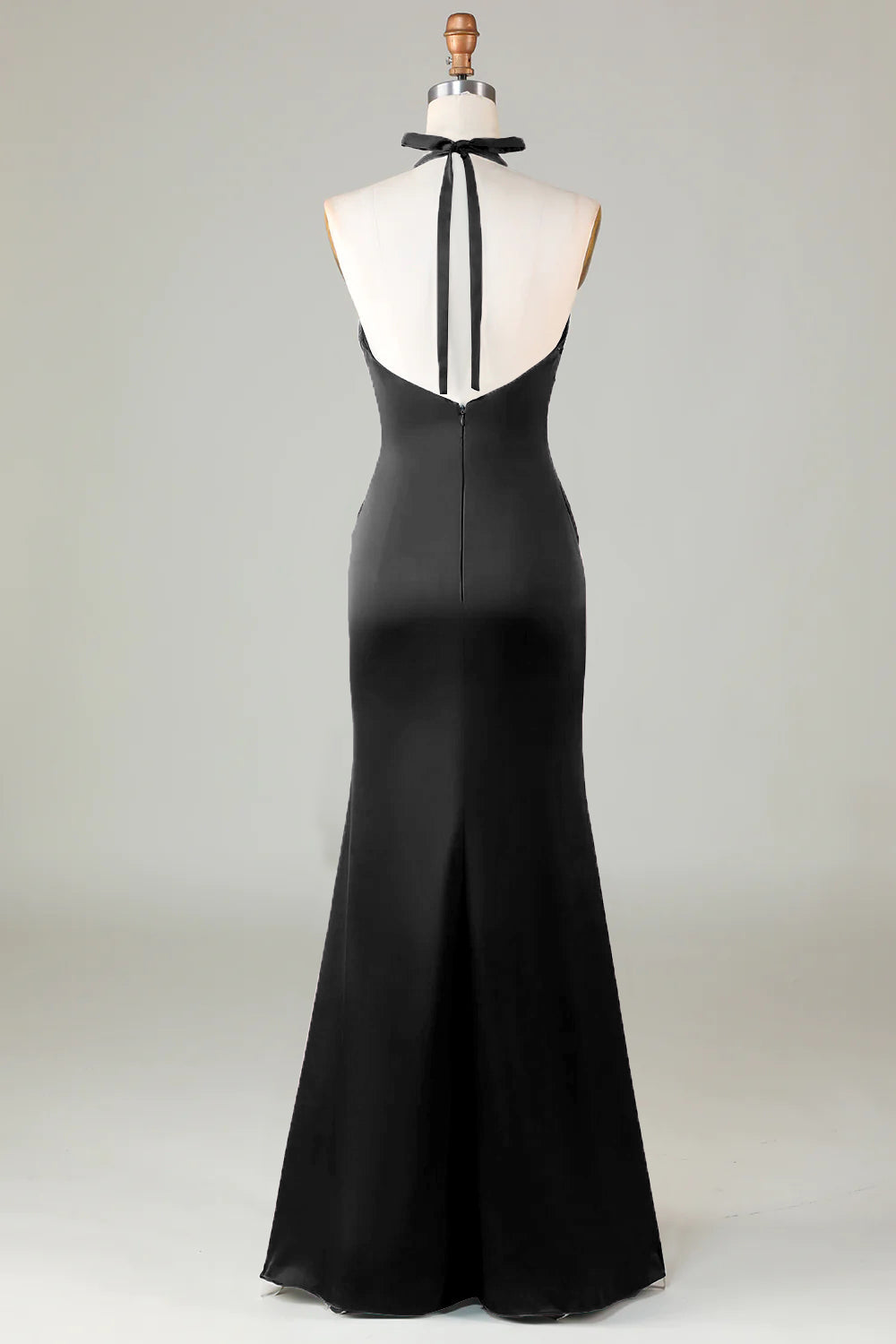 Taupe Sheath Halter Satin Long Bridesmaid Dress