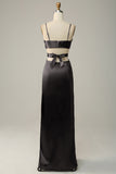 Spaghetti Straps Eucalyptus V neck Bridesmaid Dress