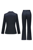 Black Notched Lapel 2 Pieces Long Sleeves Women Suits