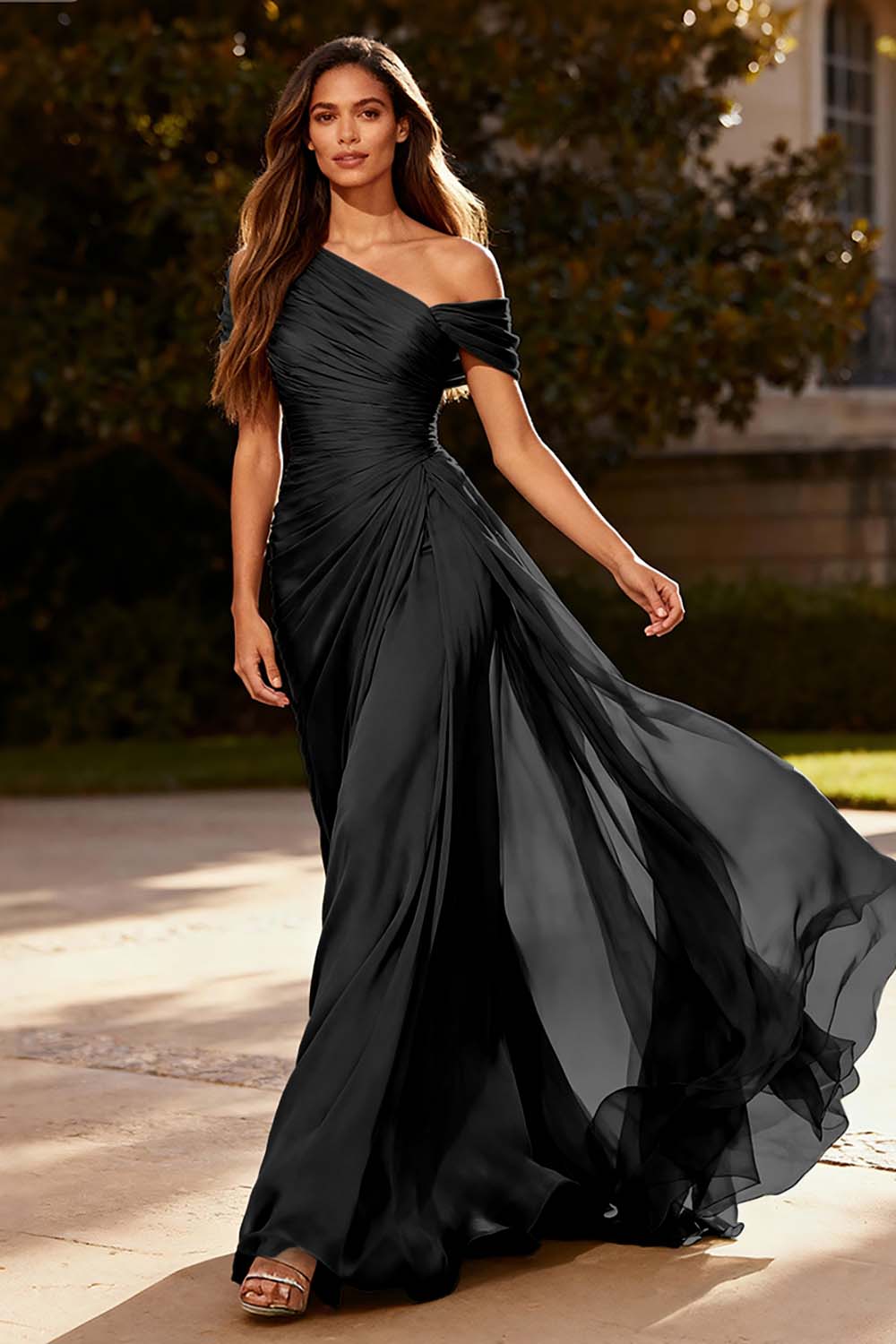 Zapakasa Women Simple Dusty Sage Chiffon Long Formal Dress with Side Cape A Line One Shoulder Ruched Evening Dress Zapakasa Women Simple Dusty Sage Chiffon Long Formal Dress with Side Cape A Line One Shoulder Ruched Evening Dress