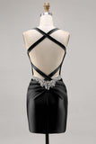 Sparkly Dark Green Corset Tight Satin Short Homecoming Dress with Beading