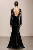 Dark Green V-Neck Velvet Mermaid Long Formal Dress with Lace