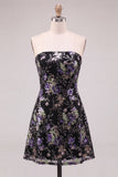 Sparkly Pink Floral Beaded Strapless A Line Short Homecoming Dress