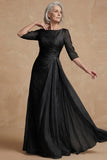 Dusty Sage Bateau Neck A Line Long Mother of the Bride Dress with Sleeves