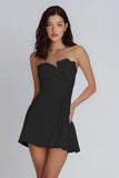 Ivory Strapless Satin Ruched Short A-Line Graduation Dress