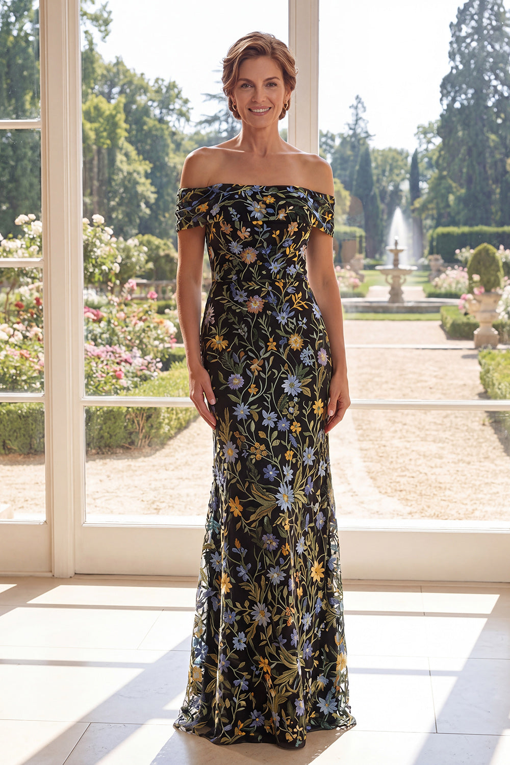 Mermaid Long Off the Shoulder Green Floral Mother of the Bride Dress