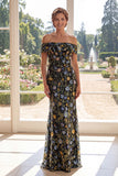 Mermaid Long Off the Shoulder Green Floral Mother of the Bride Dress