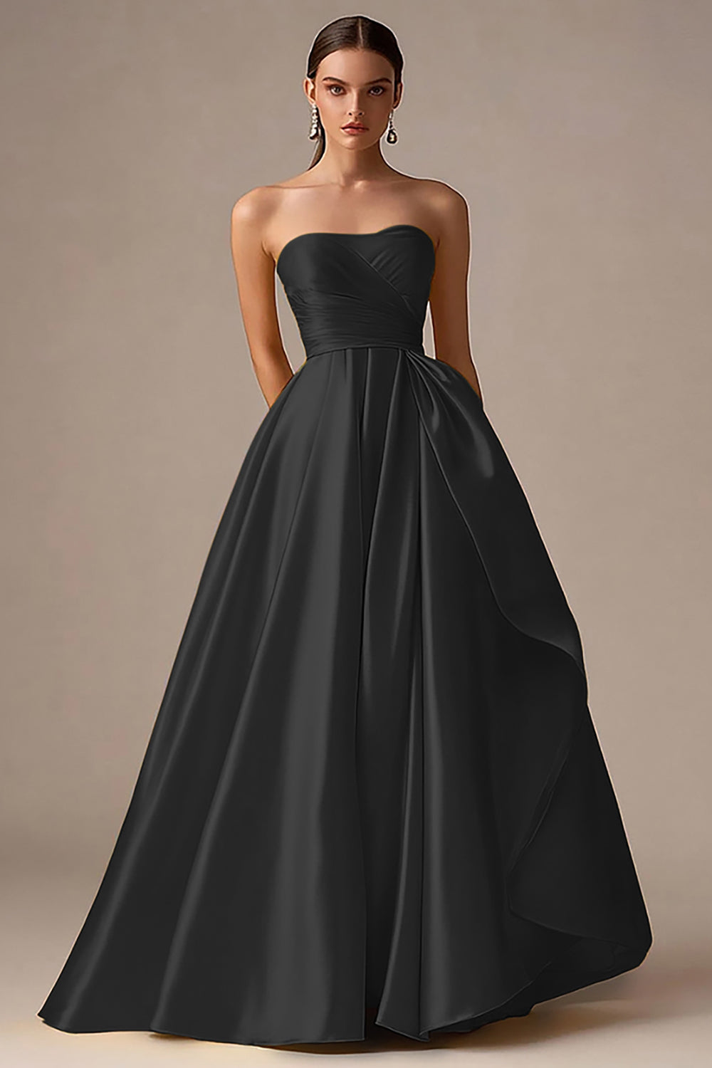 Ball Gown Yellow Strapless Pleated Long Prom Dress