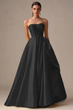Ball Gown Yellow Strapless Pleated Long Prom Dress