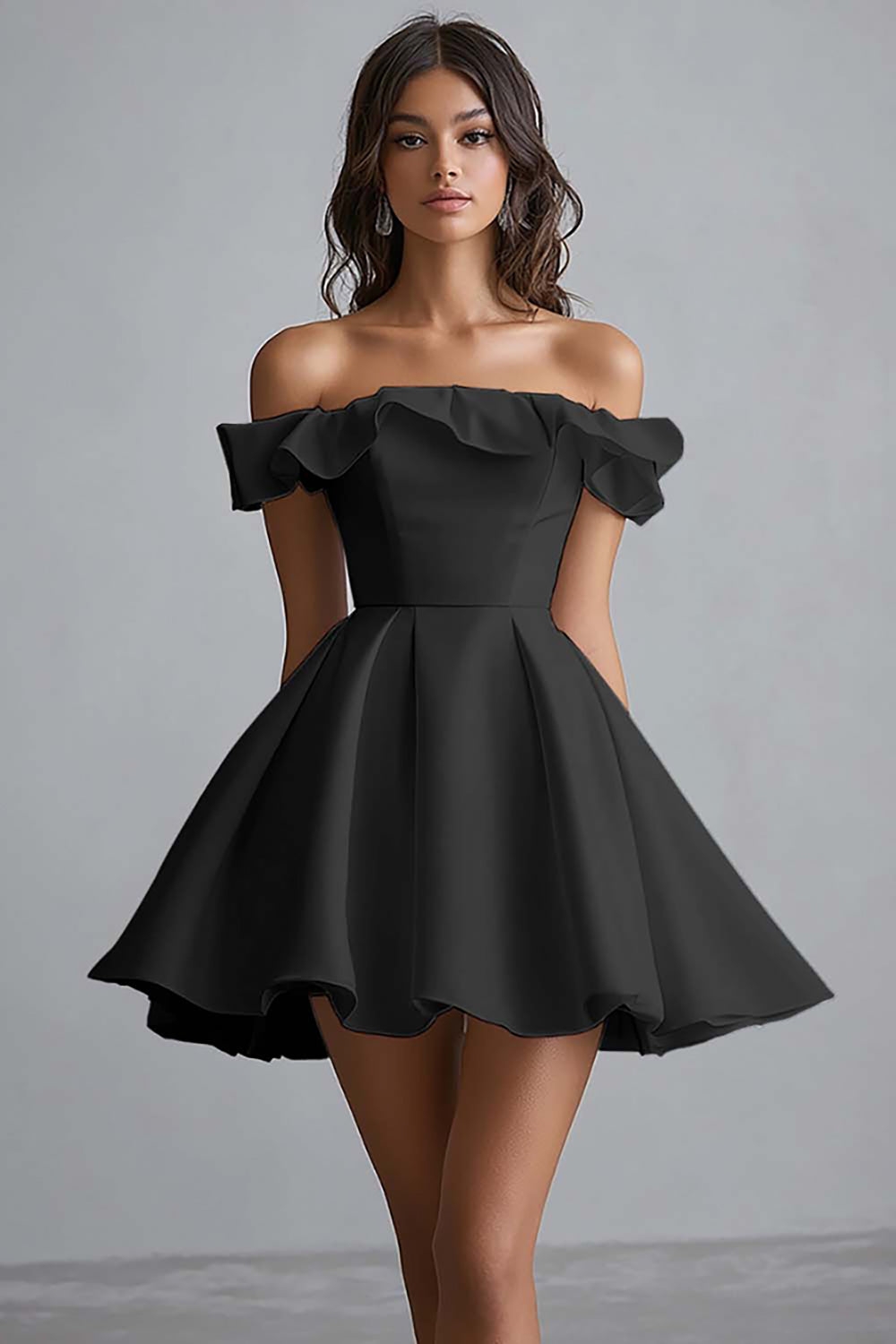 ZAPAKASA Women A Line White Satin Off the Shoulder Graduation Dress with Ruffles Mini Rehearsal Dinner Dress ZAPAKASA Women A Line White Satin Off the Shoulder Graduation Dress with Ruffles Mini Rehearsal Dinner Dress