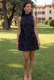Hot Pink Short Floral High Neck A Line Homecoming Dress