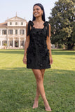 Pink Short Floral Thick Straps A Line Homecoming Dress with Bows