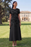 Butter Yellow A Line Round Neck Floral Maxi Wedding Guest Dress with Sleeves
