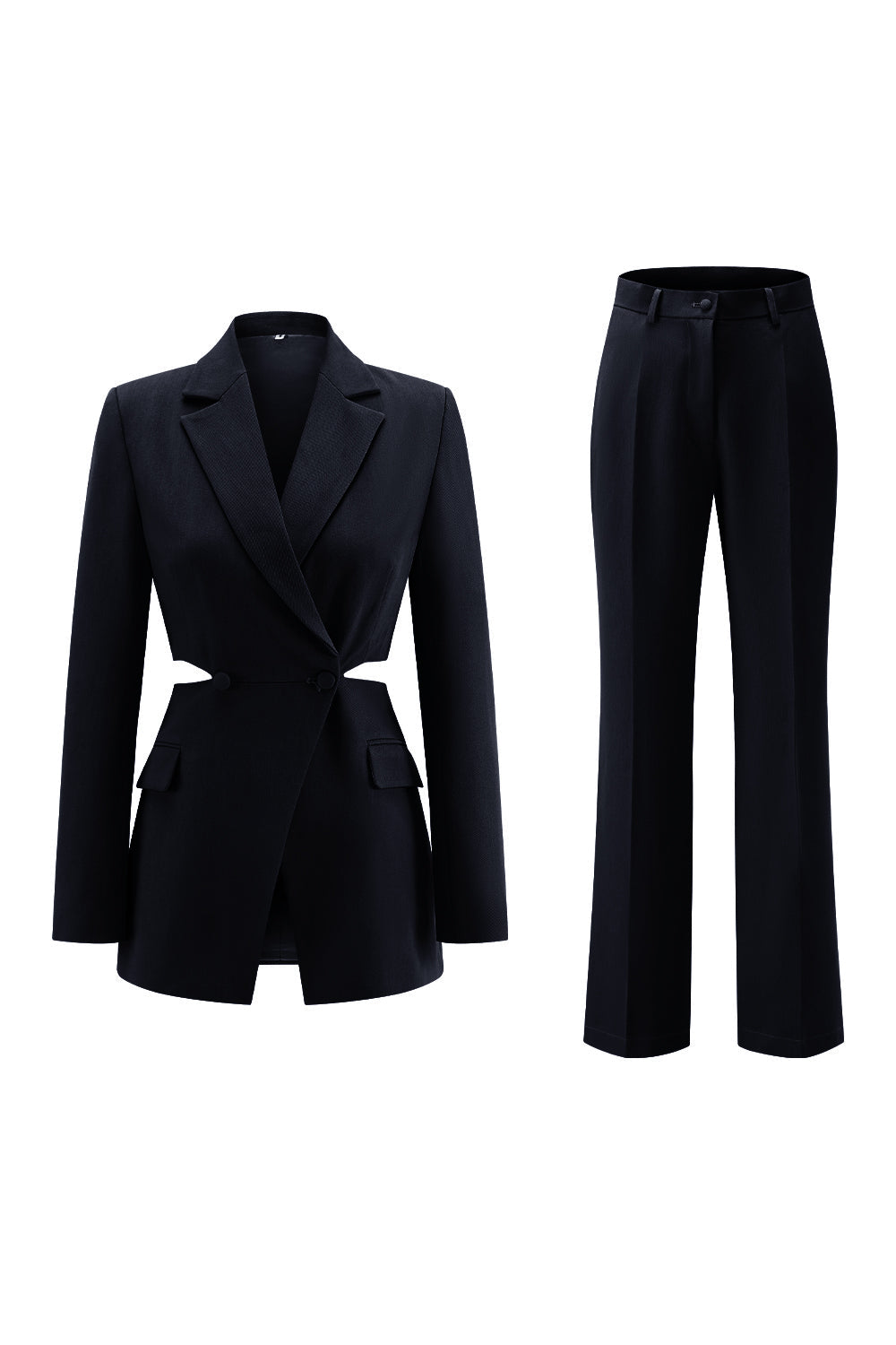 Grey Blue 2 Piece Cut Out Notched Lapel Women Prom Suits