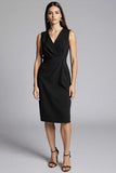 Navy Satin V-Neck Midi Bodycon Work Dress