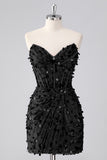 Sparkly Red Corset Sequins Strapless Short Homecoming Dress